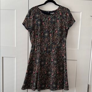J.Crew Women's Floral-Print Short Sleeve Dress in Black and Pink